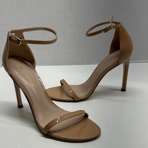 Stuart Weitzman Heels High Heel Ankle Strap Open Toe Patent Leather Nude Tan 6
